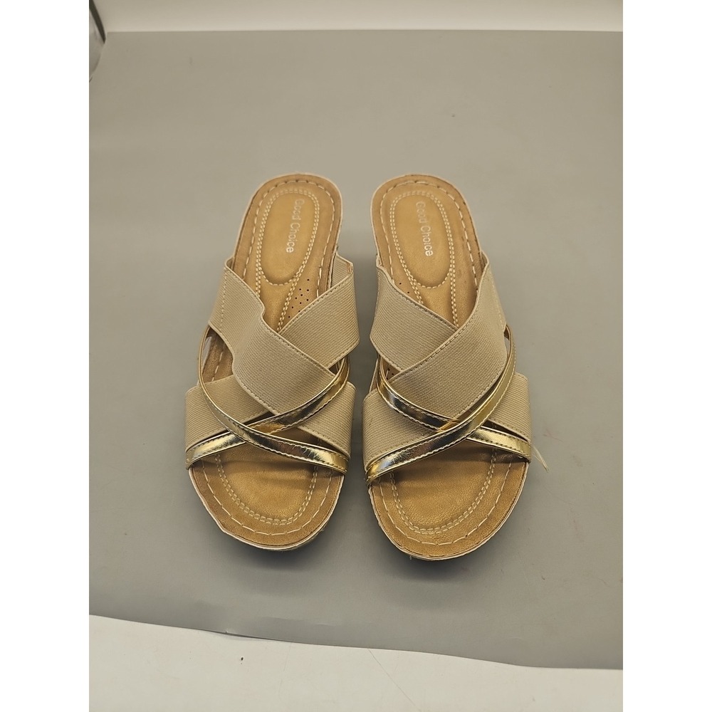 Strappy Sandals Womens Size 6‎ Champagne Criss Cross Slip On Good Choice